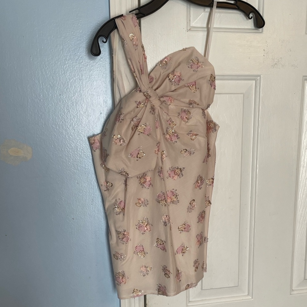 Rebecca Taylor Blush Floral One-Shoulder Top - Picture 1 of 9